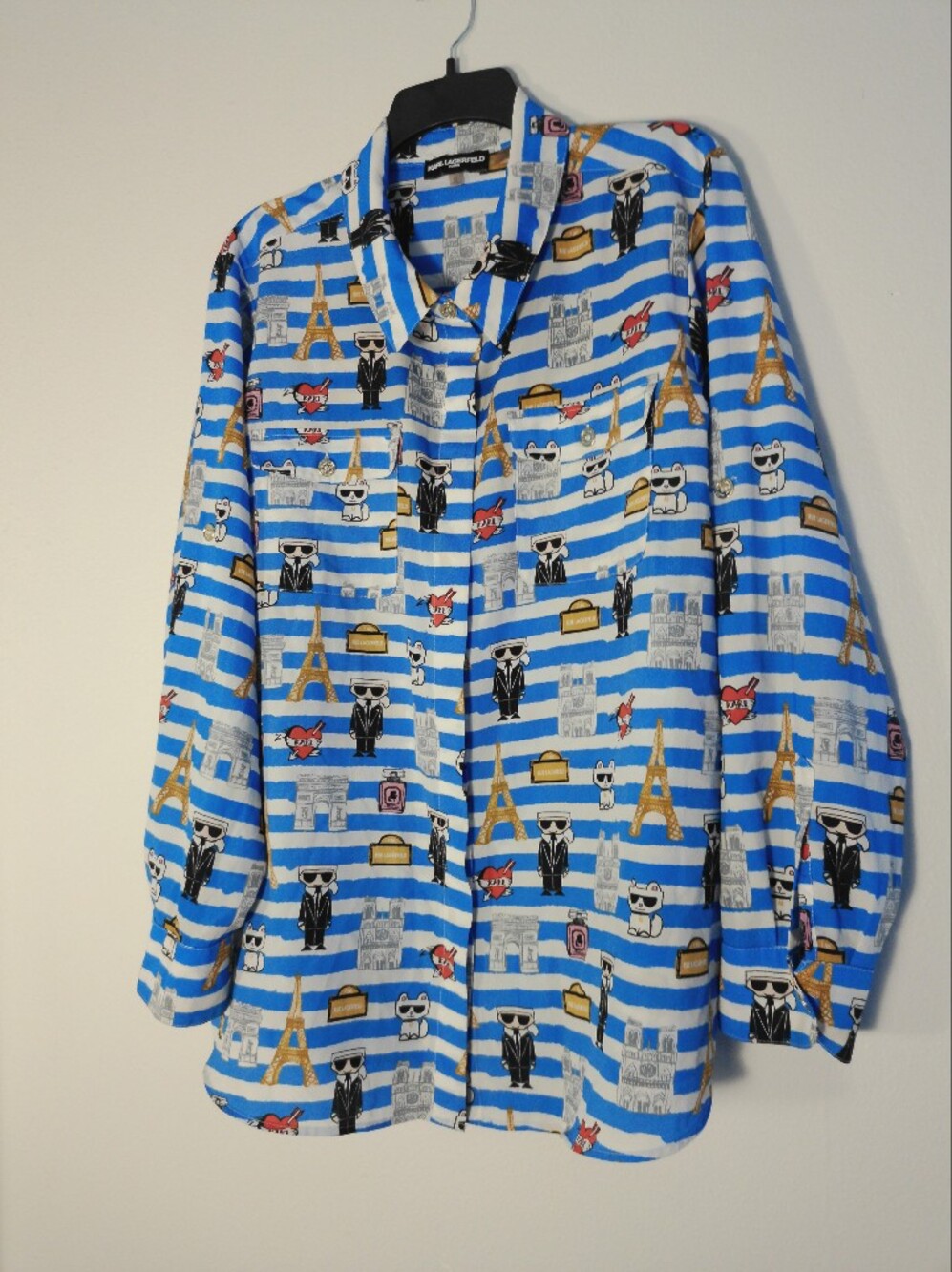 Karl Lagerfeld Blue & White Striped Paris Icon Button-Down Shirt